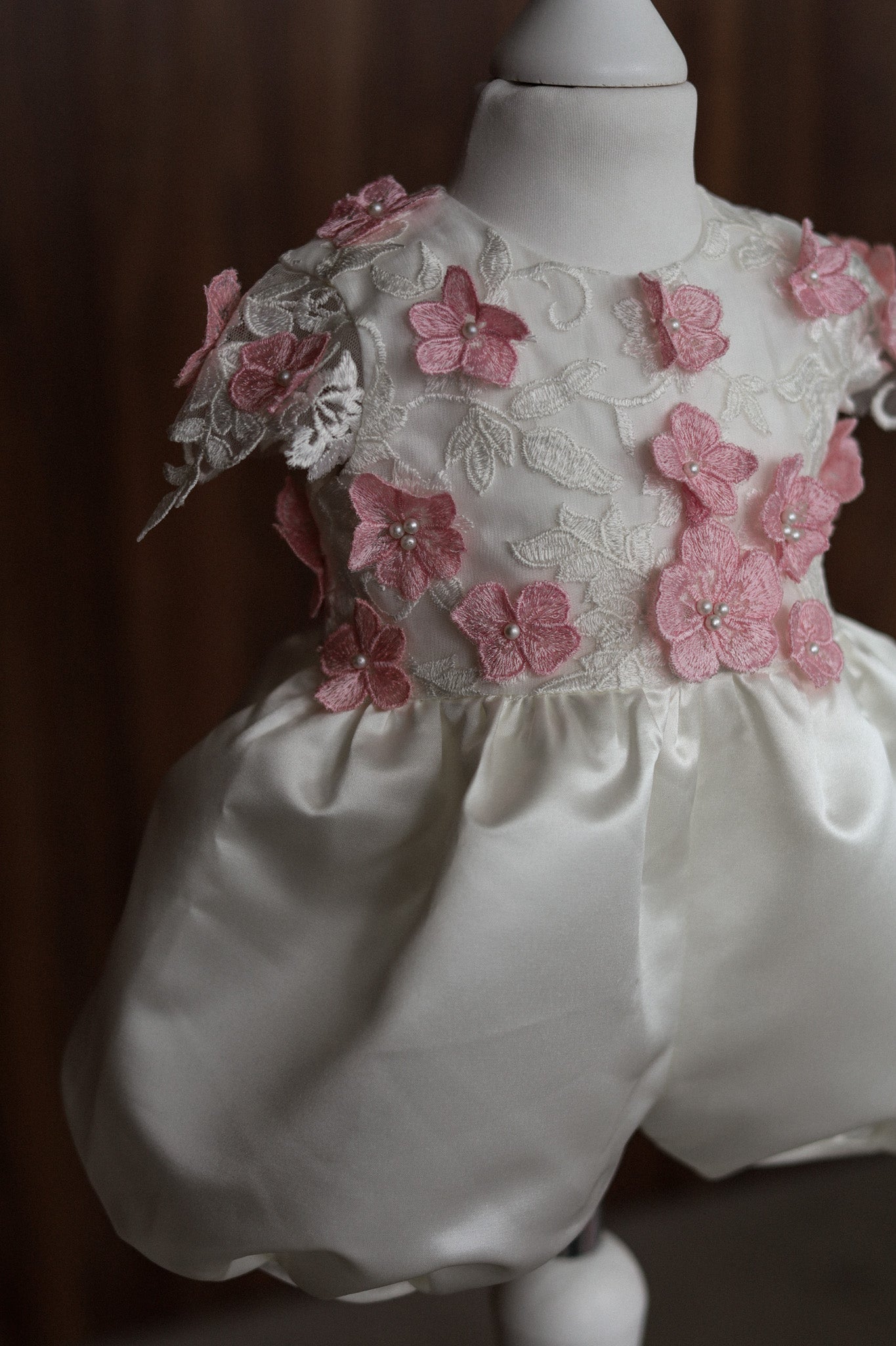 0129 Overall Set Pink - Ivory & Pink Floral Christening Overall Set