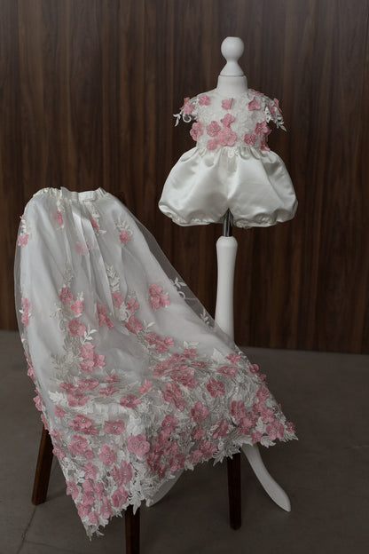 0129 Overall Set Pink - Ivory & Pink Floral Christening Overall Set