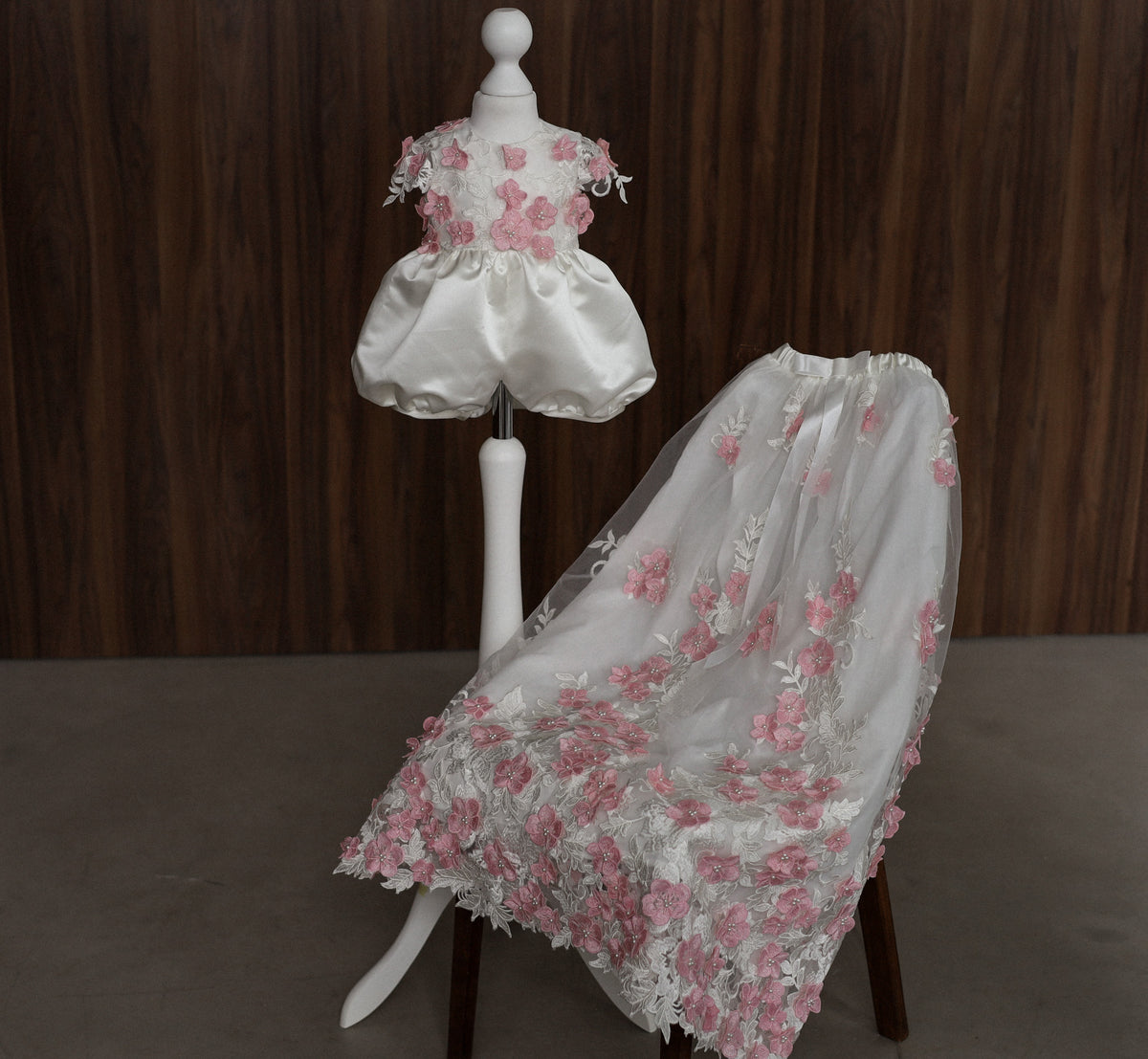 0129 Overall Set Pink - Ivory & Pink Floral Christening Overall Set