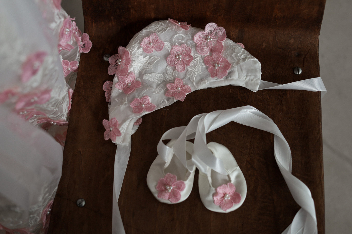 0129 Overall Set Pink - Ivory & Pink Floral Christening Overall Set