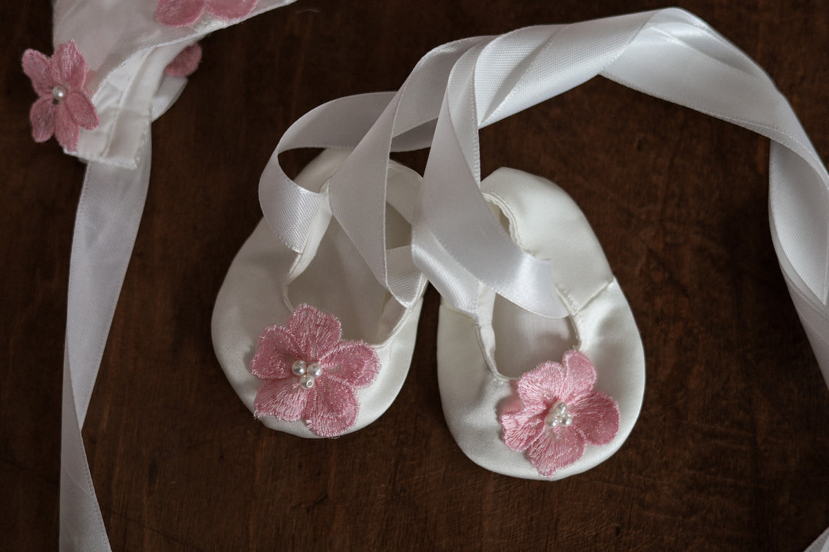 0129 Overall Set Pink - Ivory & Pink Floral Christening Overall Set