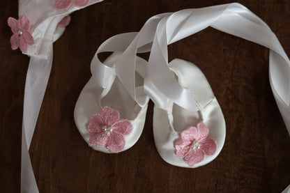 0129 Overall Set Pink - Ivory & Pink Floral Christening Overall Set