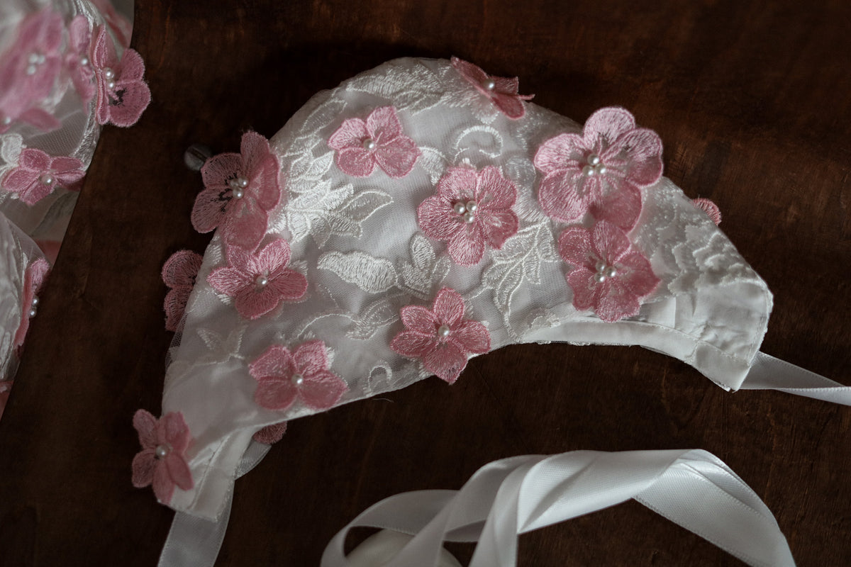 0129 Overall Set Pink - Ivory & Pink Floral Christening Overall Set