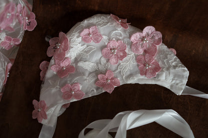 0129 Overall Set Pink - Ivory & Pink Floral Christening Overall Set