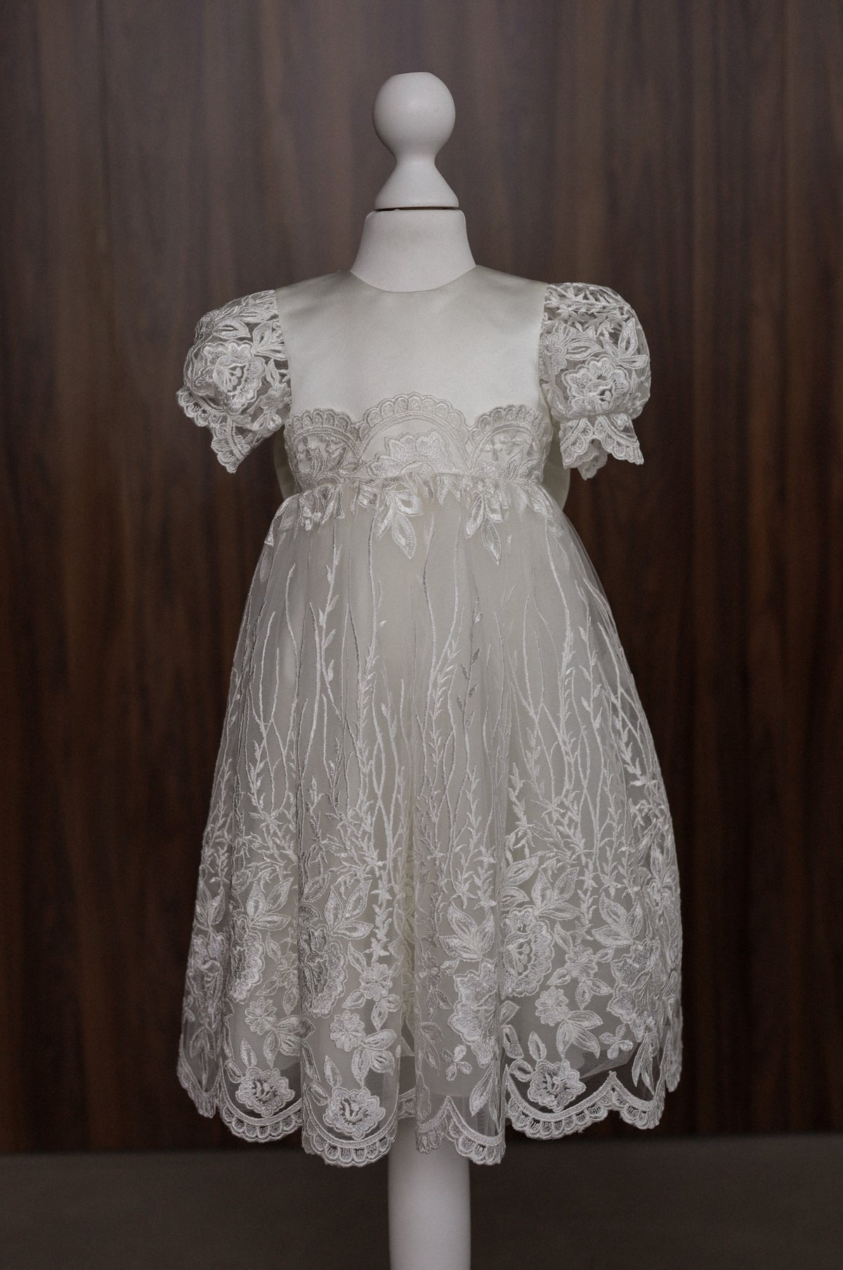 CW14 – Ivory Lace Christening Dress Set, Short Sleeve