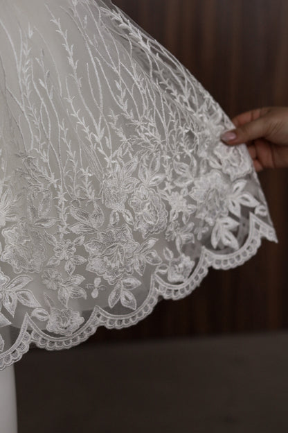 CW14 – Ivory Lace Christening Dress Set, Short Sleeve
