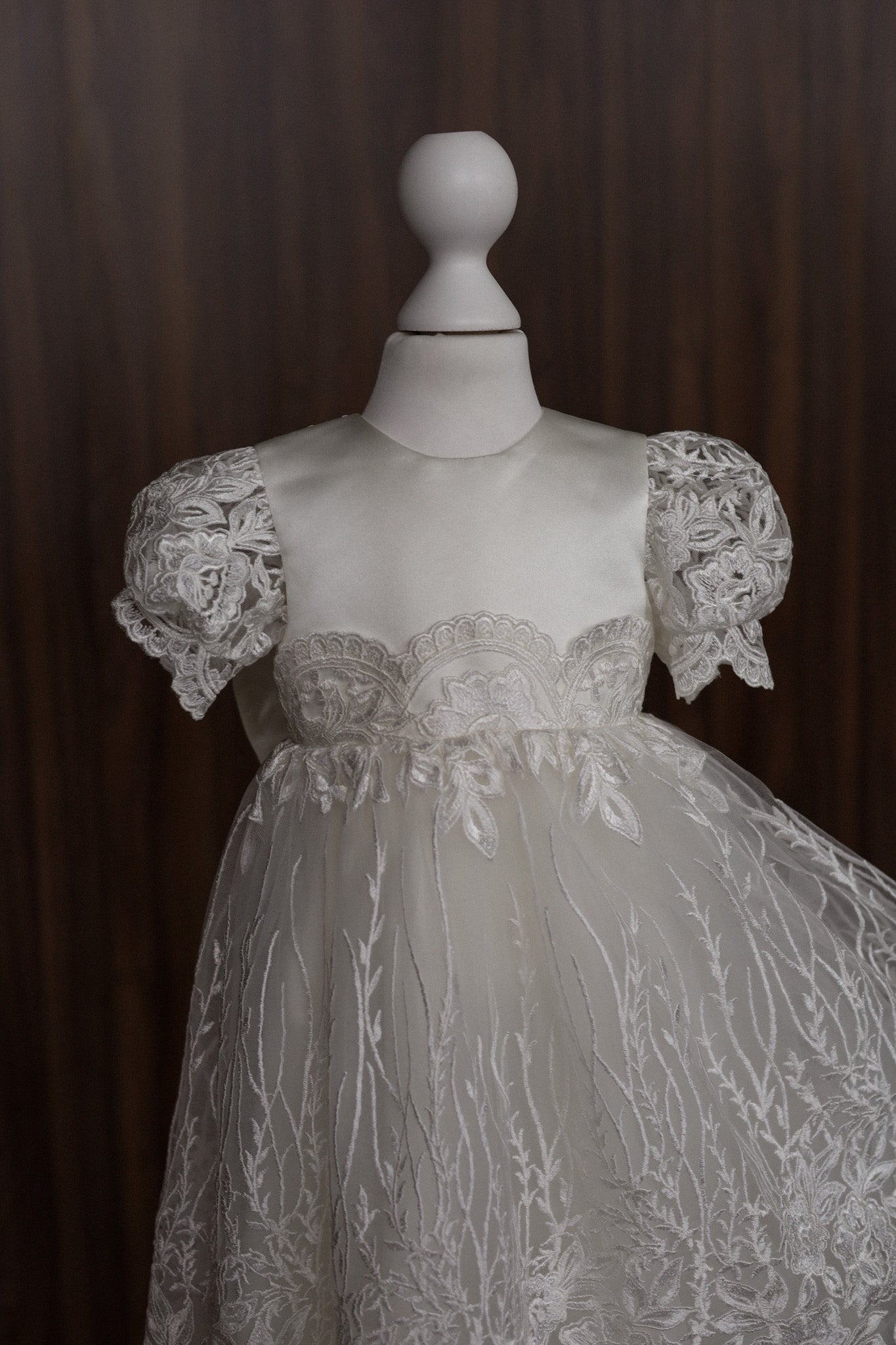 CW14 – Ivory Lace Christening Dress Set, Short Sleeve