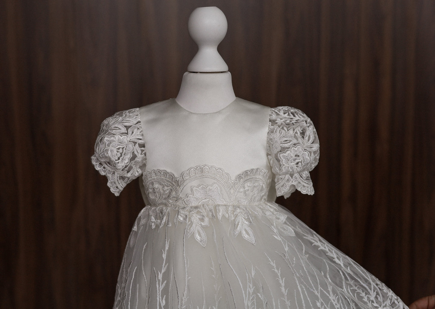 CW14 – Ivory Lace Christening Dress Set, Short Sleeve