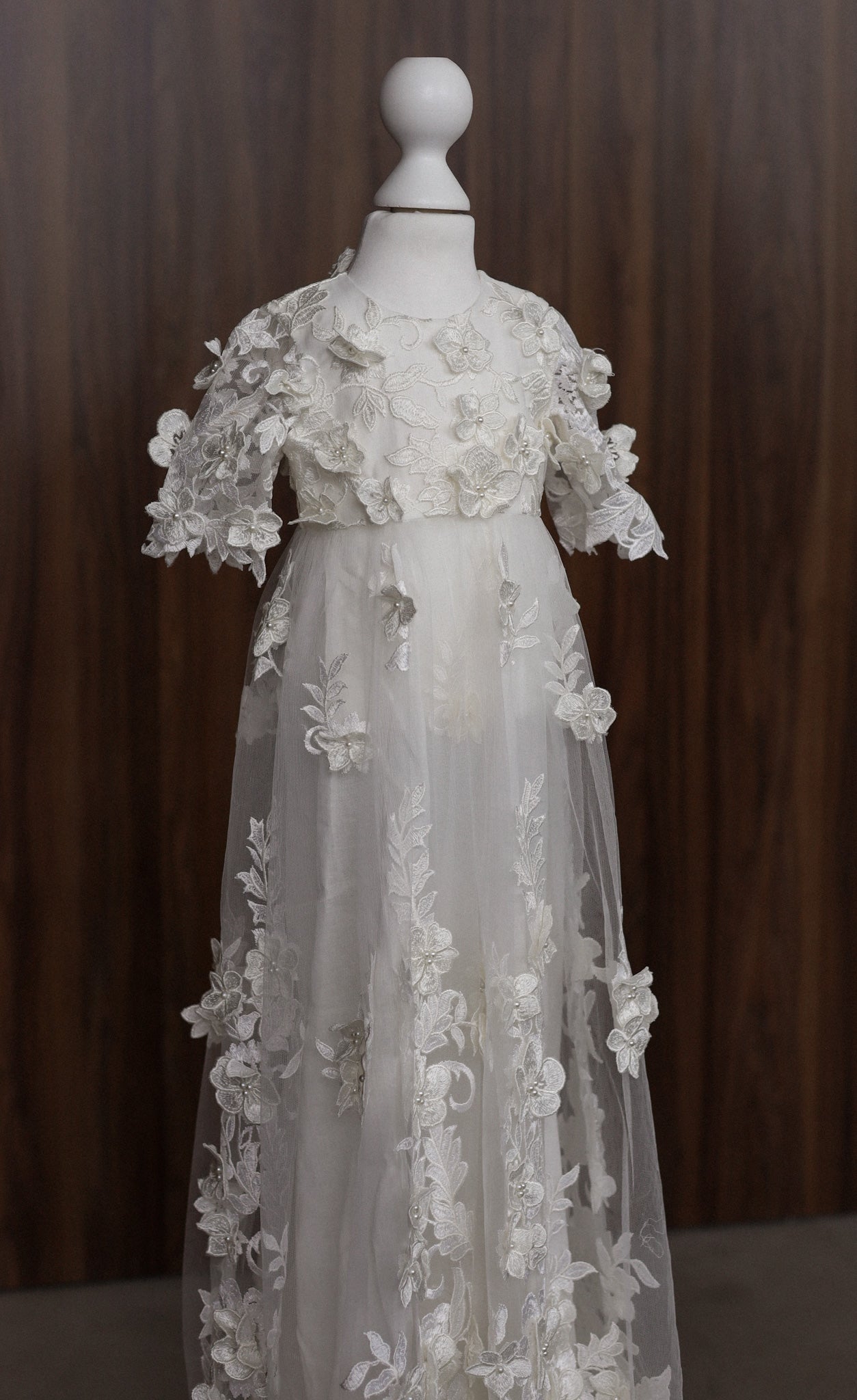 0129 Dress Set - Ivory Floral Christening Dress Set