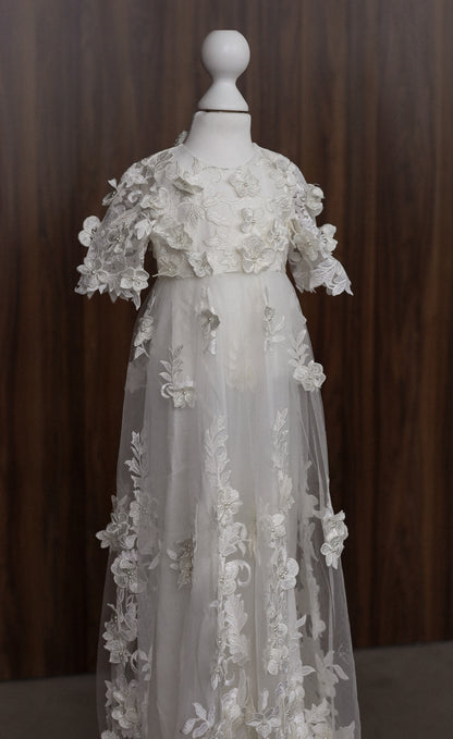 0129 Dress Set - Ivory Floral Christening Dress Set