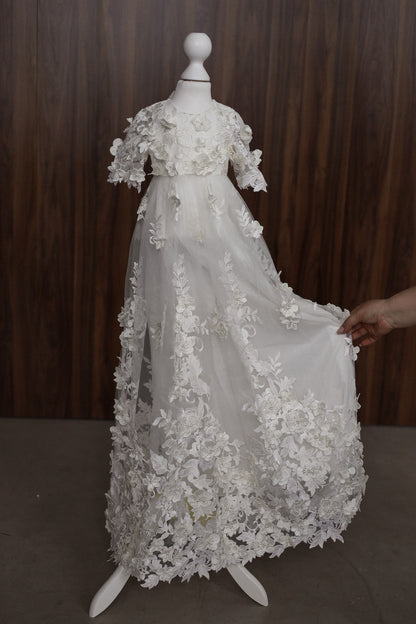 0129 Dress Set - Ivory Floral Christening Dress Set