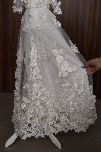 0129 Dress Set - Ivory Floral Christening Dress Set