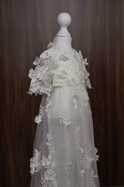 0129 Dress Set - Ivory Floral Christening Dress Set