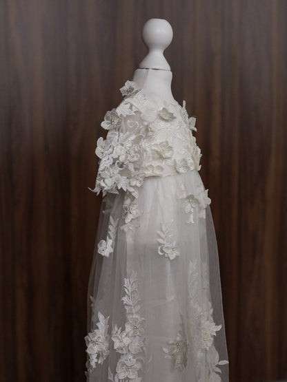 0129 Dress Set - Ivory Floral Christening Dress Set