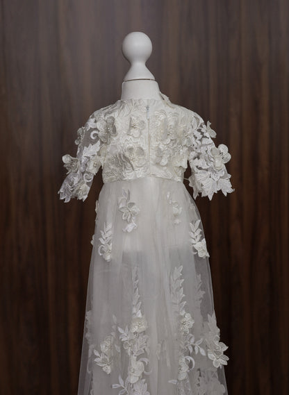 0129 Dress Set - Ivory Floral Christening Dress Set