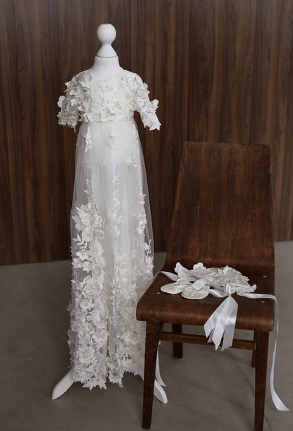 0129 Dress Set - Ivory Floral Christening Dress Set
