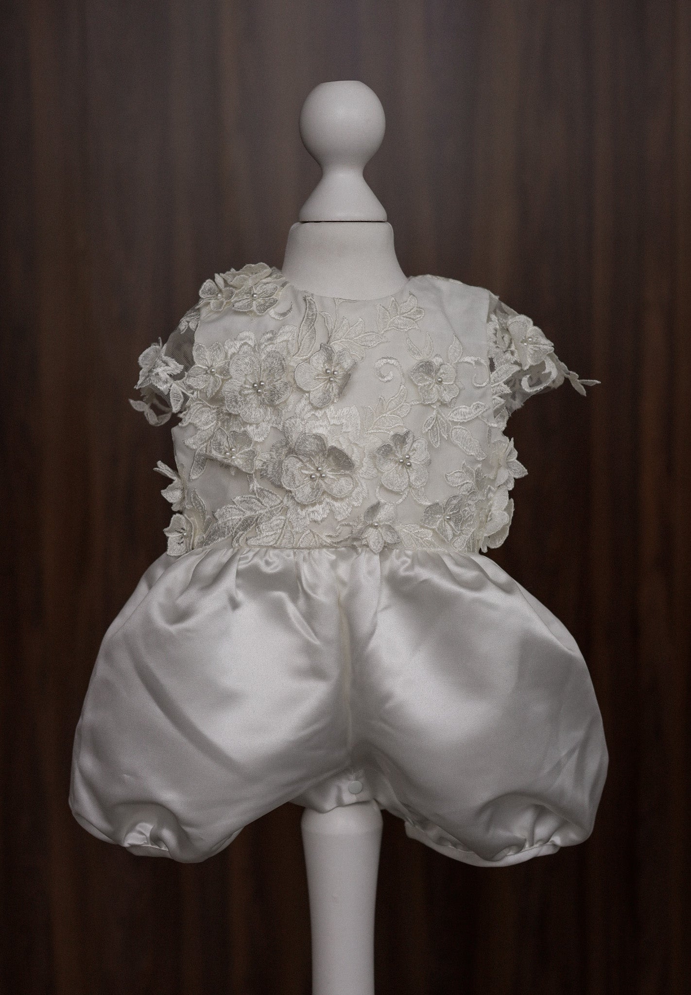 0129 Overall Set Pink - Ivory Floral Christening Overall Set