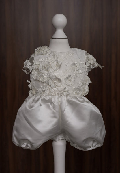 0129 Overall Set Pink - Ivory Floral Christening Overall Set