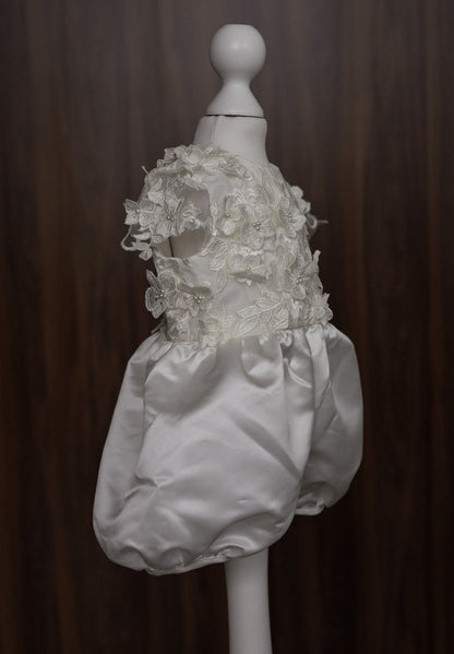 0129 Overall Set Pink - Ivory Floral Christening Overall Set