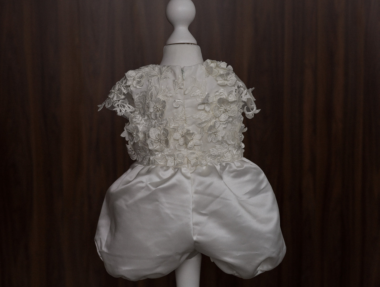 0129 Overall Set Pink - Ivory Floral Christening Overall Set