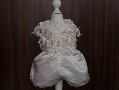 0129 Overall Set Pink - Ivory Floral Christening Overall Set