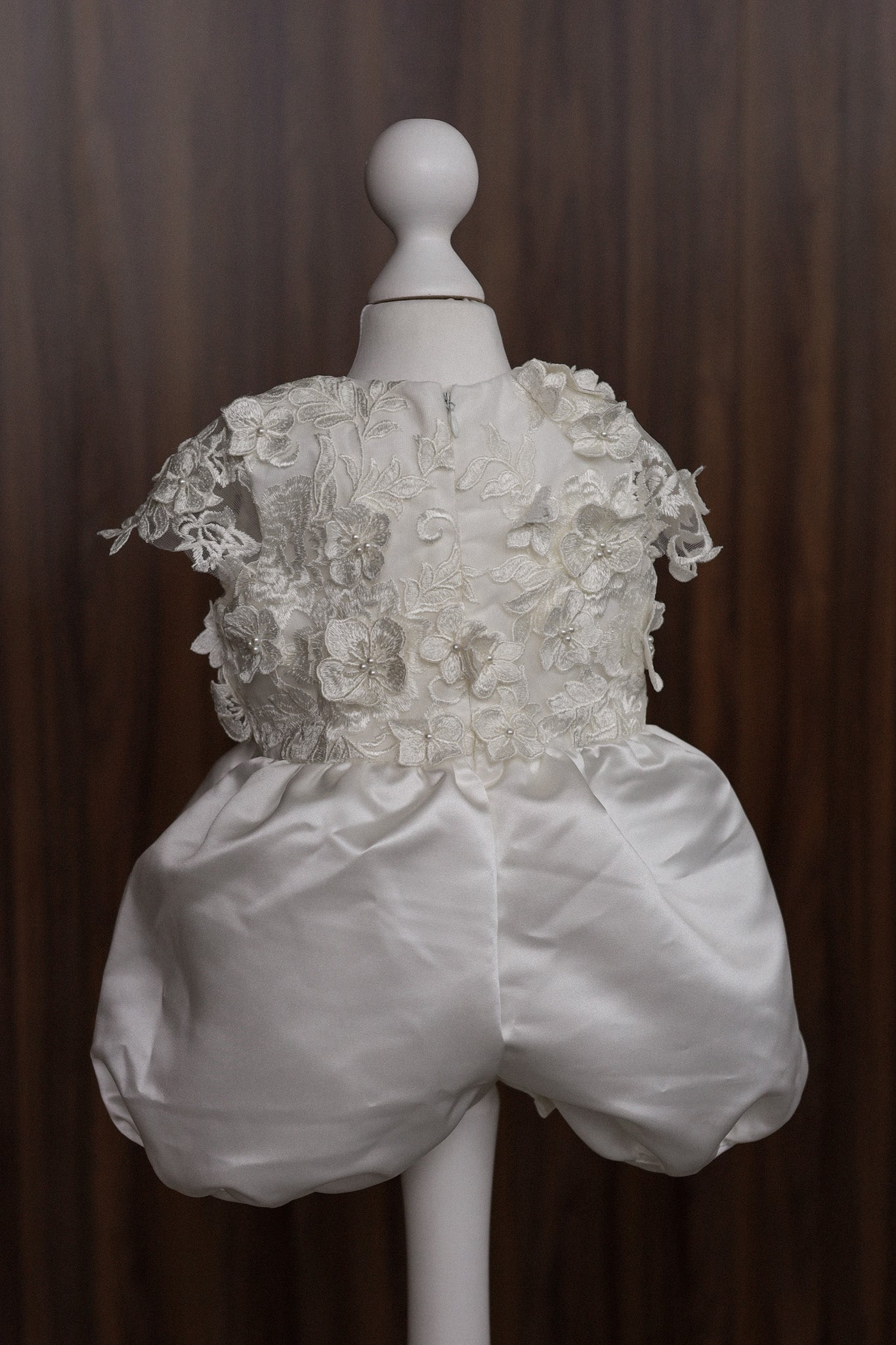 0129 Overall Set Pink - Ivory Floral Christening Overall Set