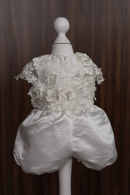 0129 Overall Set Pink - Ivory Floral Christening Overall Set