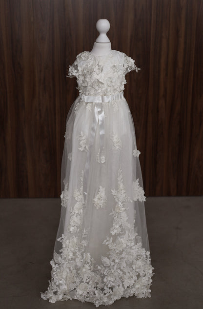 0129 Overall Set Pink - Ivory Floral Christening Overall Set