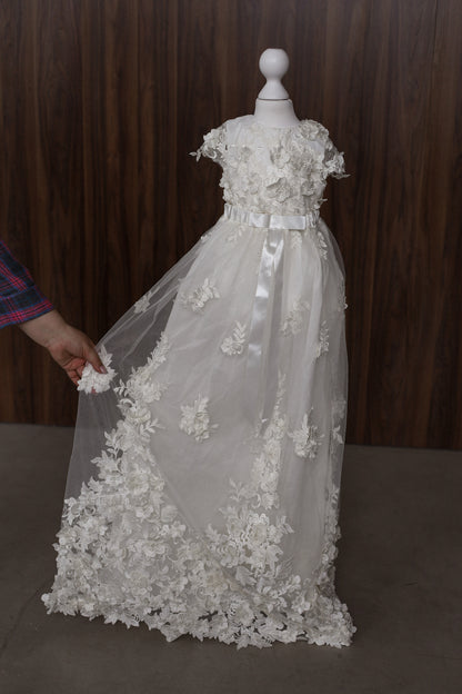 0129 Overall Set Pink - Ivory Floral Christening Overall Set