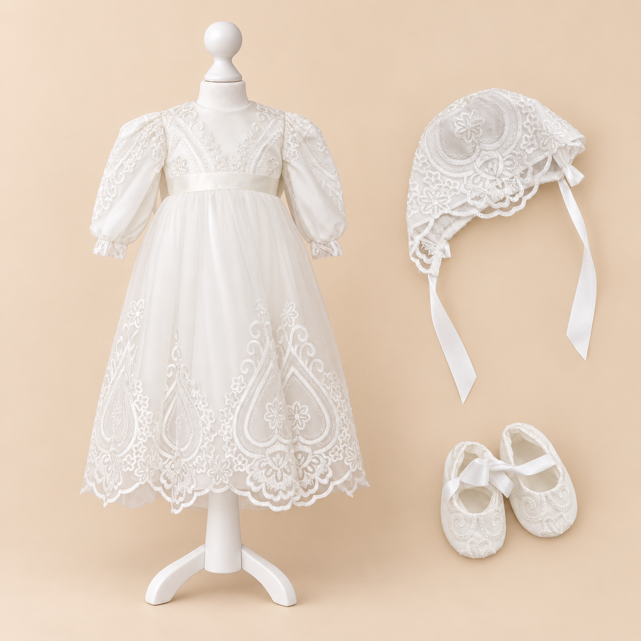 CW12 – Ivory Lace Christening Dress Set