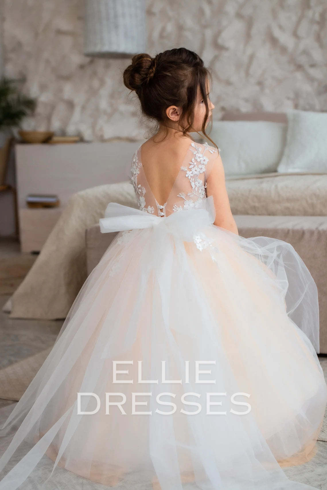 Puffy Nude Dress with shiny lace