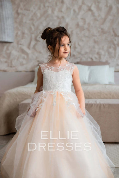 Puffy Nude Dress with shiny lace