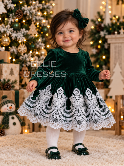 Velour Baby Dress with White Lace CD007