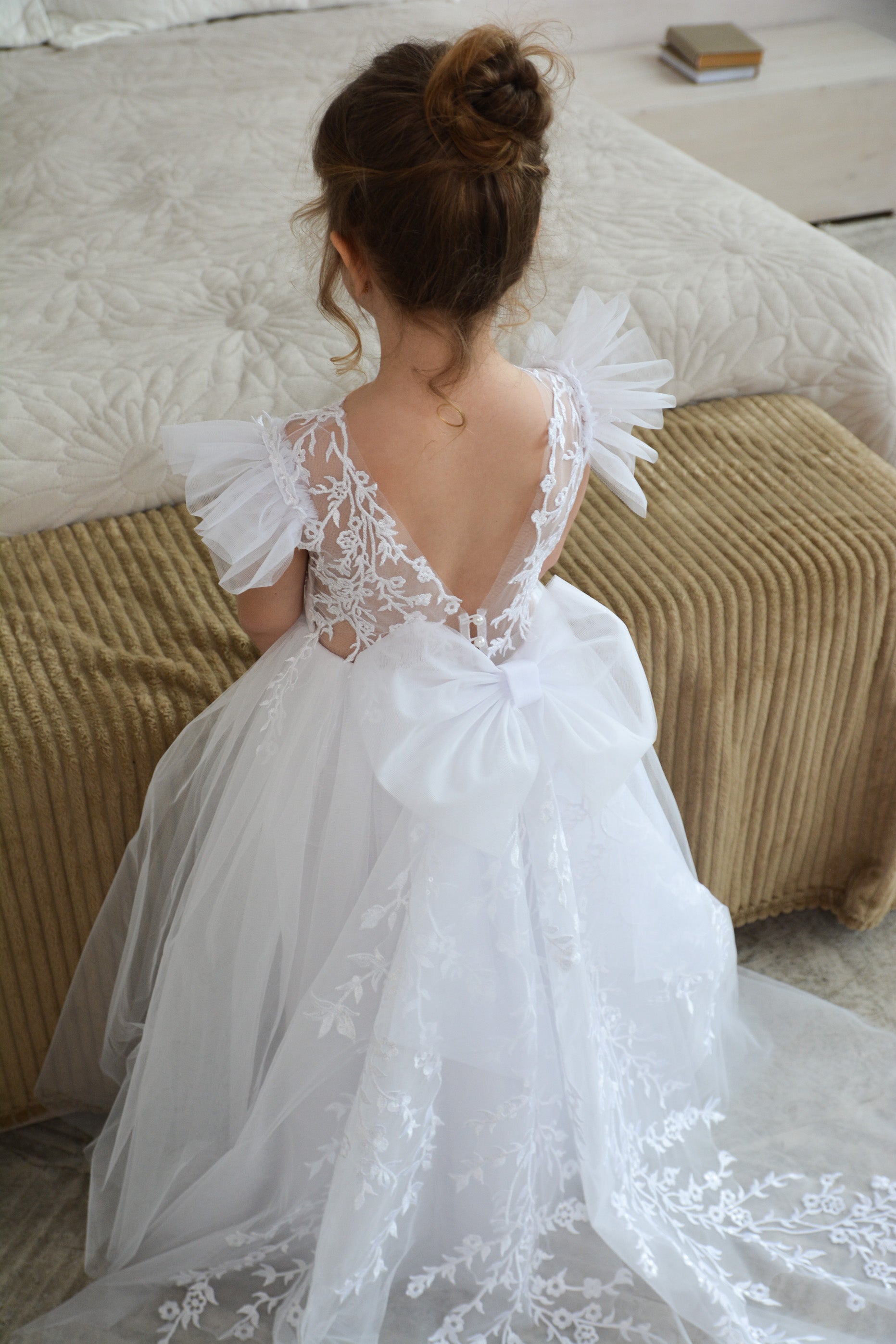 White Flower Girl Dress Train – Ellie Dresses