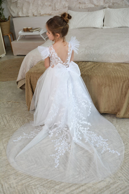 Oui Babe White Linen Flower Girl Dress White Flower Girl Dress Train Years With Train White Oui Babe White Linen Flower Girl Dress White Flower Girl Dress Train Years With Train White